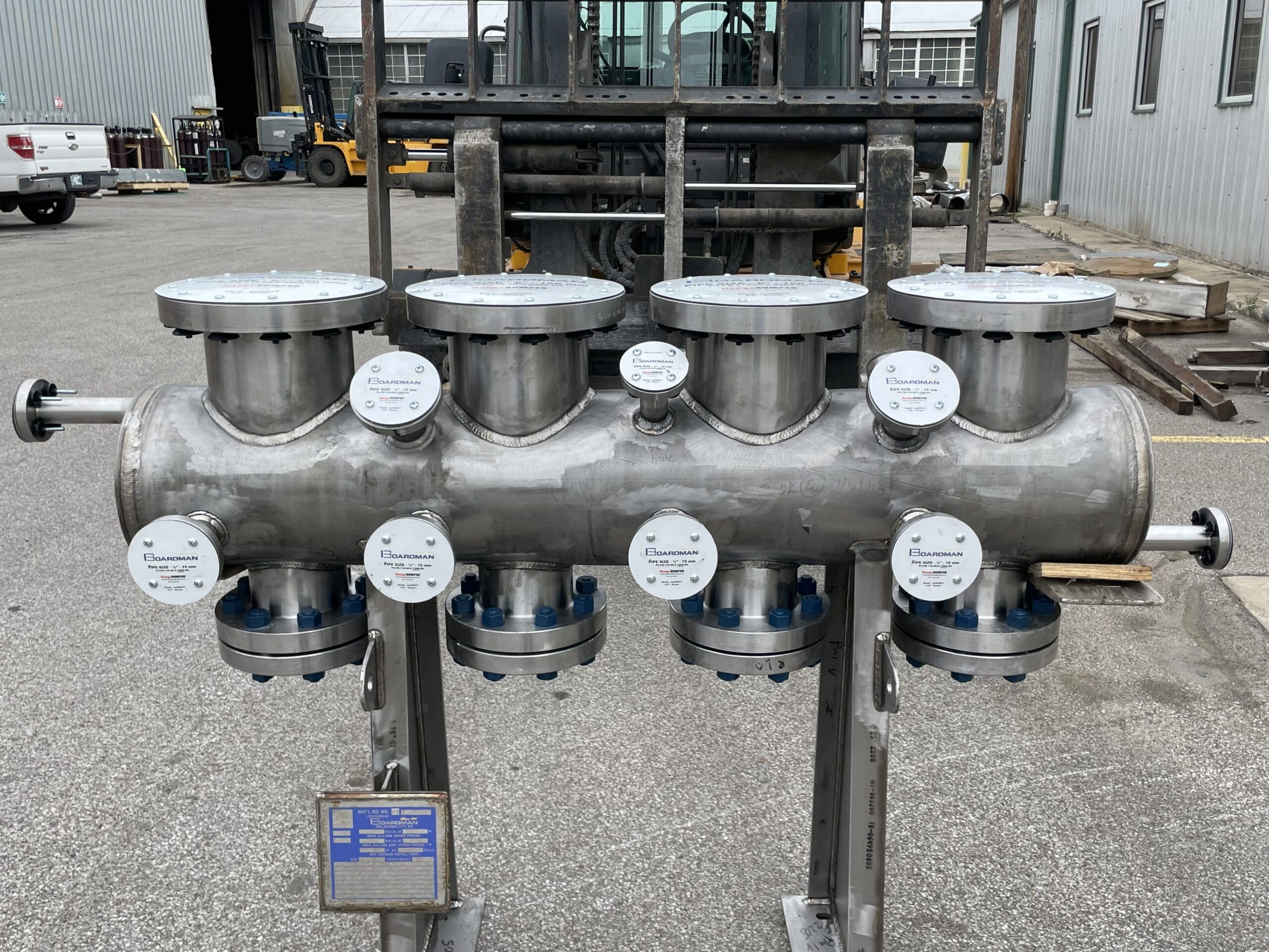 A stainless steel pressure vessel.