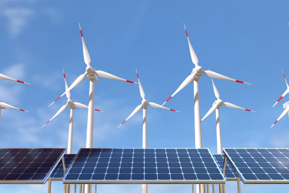 Wind turbines.