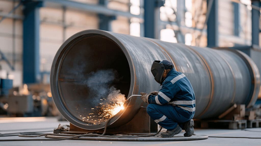 A welder working on a pressure vessel.